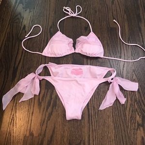 Victoria’s Secret pink, lace and ruffle bikini